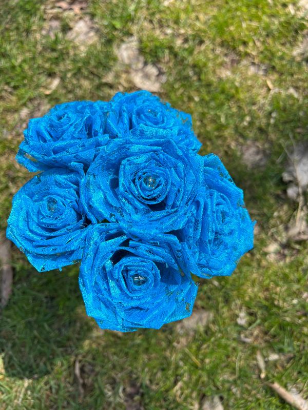 Bright Blue Lace Roses with Stems, Lace Flower Bouquet, Lace Flowers, Lace Rose, 13th Wedding Anniversary Gift, Lace Gift for Her,Thirteenth