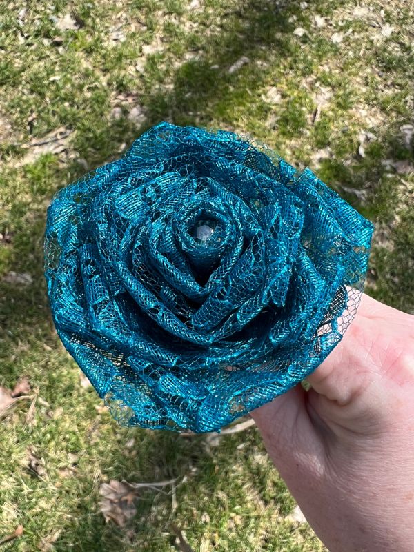 Teal Lace Roses with Stems, Lace Flower Bouquet, Lace Flowers, Lace Roses, 13th Wedding Anniversary Gift, Lace Gift for Her, Thirteenth