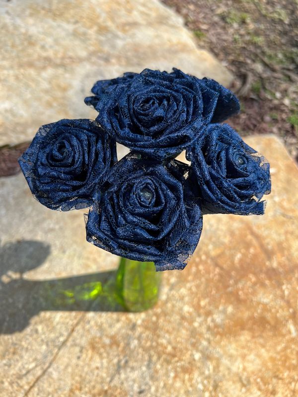 Navy Lace Roses with Stems, Lace Flower Bouquet, Lace Flowers, Lace Roses, 13th Wedding Anniversary Gift, Lace Gift for Her, Thirteenth