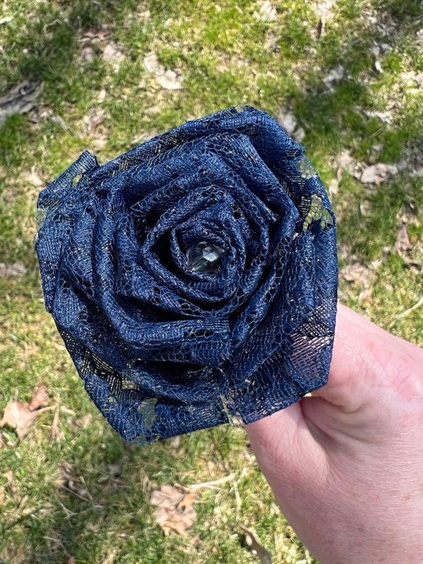 Navy Lace Roses with Stems, Lace Flower Bouquet, Lace Flowers, Lace Roses, 13th Wedding Anniversary Gift, Lace Gift for Her, Thirteenth