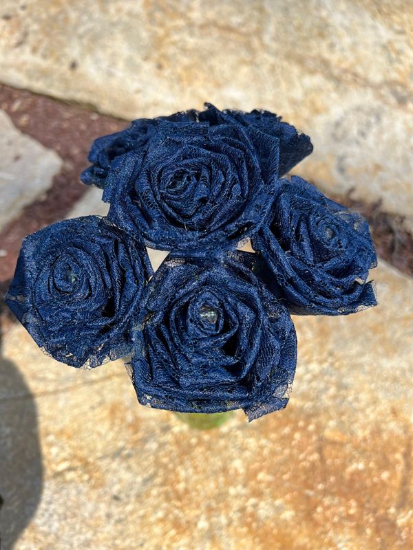 Navy Lace Roses with Stems, Lace Flower Bouquet, Lace Flowers, Lace Roses, 13th Wedding Anniversary Gift, Lace Gift for Her, Thirteenth