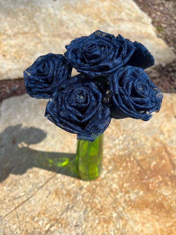 Navy Lace Roses with Stems, Lace Flower Bouquet, Lace Flowers, Lace Roses, 13th Wedding Anniversary Gift, Lace Gift for Her, Thirteenth