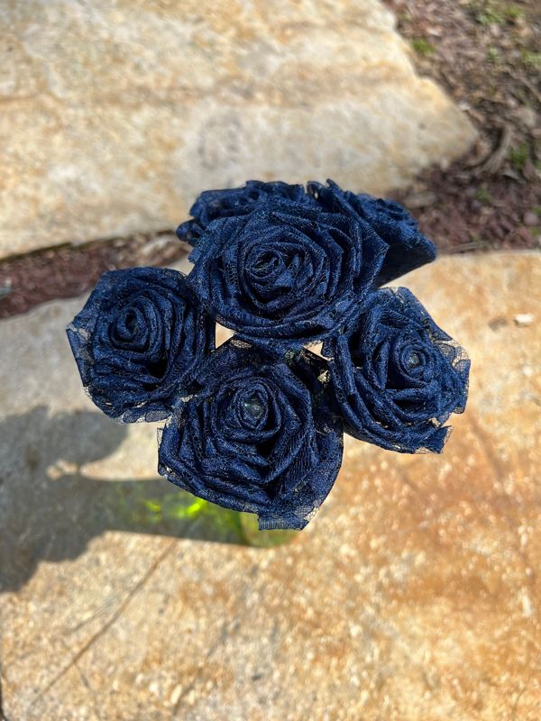 Navy Lace Roses with Stems, Lace Flower Bouquet, Lace Flowers, Lace Roses, 13th Wedding Anniversary Gift, Lace Gift for Her, Thirteenth
