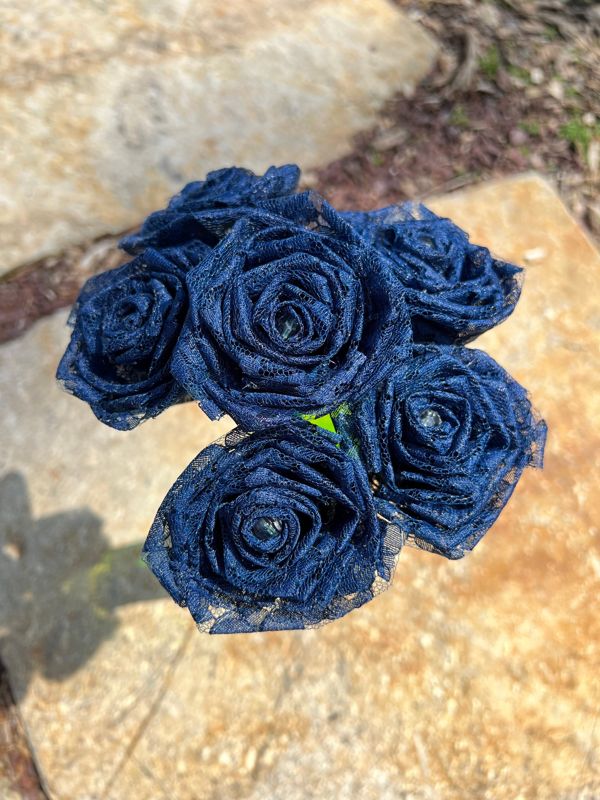 Navy Lace Roses with Stems, Lace Flower Bouquet, Lace Flowers, Lace Roses, 13th Wedding Anniversary Gift, Lace Gift for Her, Thirteenth