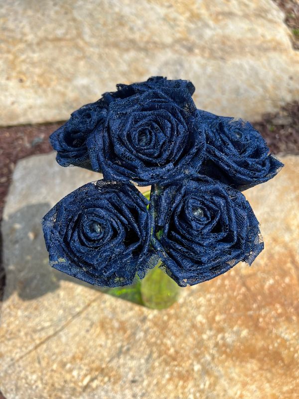 Navy Lace Roses with Stems, Lace Flower Bouquet, Lace Flowers, Lace Roses, 13th Wedding Anniversary Gift, Lace Gift for Her, Thirteenth