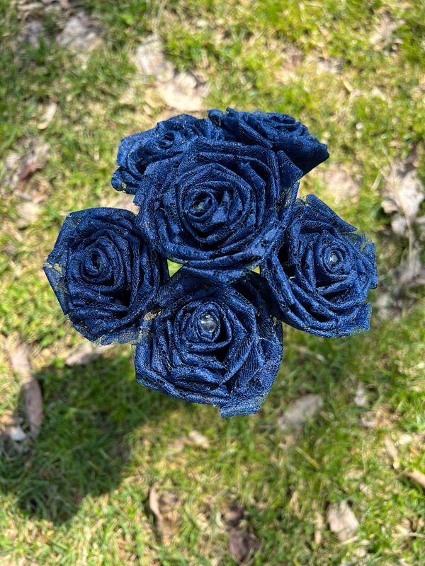 Navy Lace Roses with Stems, Lace Flower Bouquet, Lace Flowers, Lace Roses, 13th Wedding Anniversary Gift, Lace Gift for Her, Thirteenth