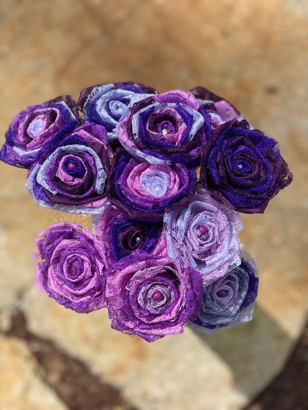 Purple Lace Roses with Stems, Lace Flower Bouquet, Purple Lace Flowers, Lace Roses, 13th Wedding Anniversary Gift, Lace Gift for Her,
