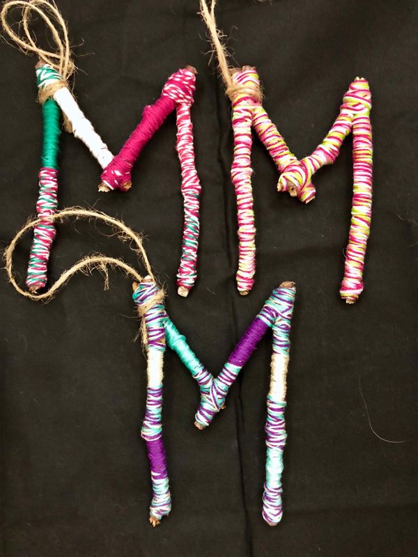 Handmade Colorful Initial Twig Ornament, Nature Inspired Decor, Custom Gift Ornament, Alphabet Letter Initial Ornament, Tree Branch Ornament