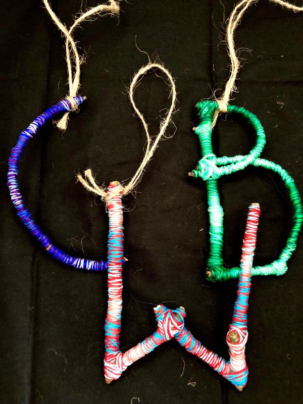 Handmade Colorful Initial Twig Ornament, Nature Inspired Decor, Custom Gift Ornament, Alphabet Letter Initial Ornament, Tree Branch Ornament