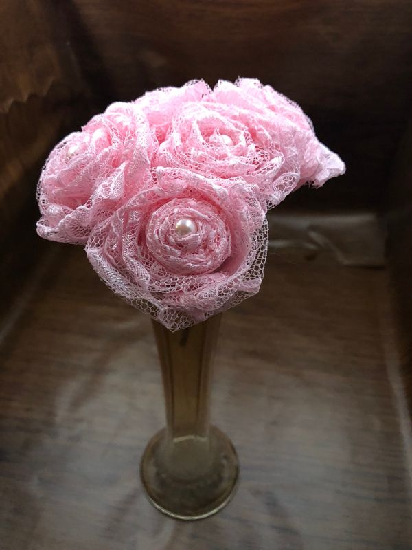 Pink Lace Roses with Stems, Pink Lace Flower Bouquet, Pink Lace Flowers, Pink Lace Roses, 13th Wedding Anniversary Gift, Lace Gift for Her