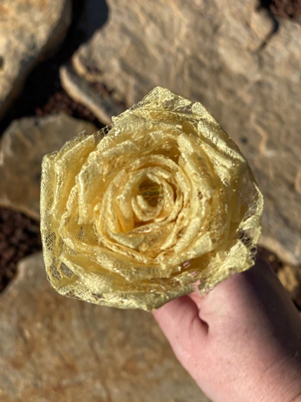 Yellow Lace Roses with Stems, Lace Flower Bouquet, Lace Flowers, Lace Roses, 13th Wedding Anniversary Gift, Lace Gift for Her, Yellow Roses