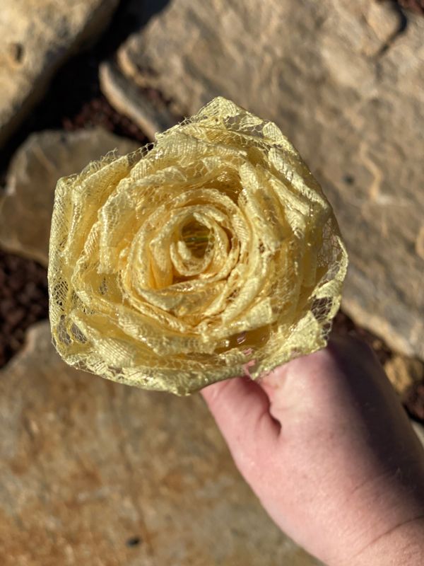 Yellow Lace Roses with Stems, Lace Flower Bouquet, Lace Flowers, Lace Roses, 13th Wedding Anniversary Gift, Lace Gift for Her, Yellow Roses