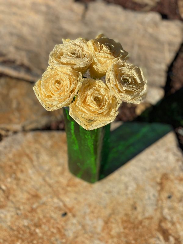 Yellow Lace Roses with Stems, Lace Flower Bouquet, Lace Flowers, Lace Roses, 13th Wedding Anniversary Gift, Lace Gift for Her, Yellow Roses