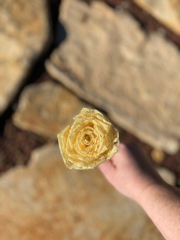 Yellow Lace Roses with Stems, Lace Flower Bouquet, Lace Flowers, Lace Roses, 13th Wedding Anniversary Gift, Lace Gift for Her, Yellow Roses