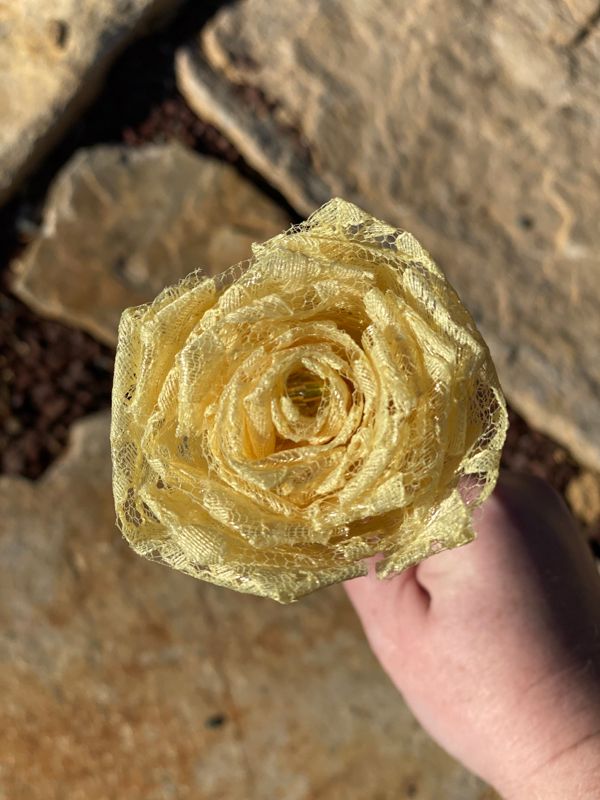 Yellow Lace Roses with Stems, Lace Flower Bouquet, Lace Flowers, Lace Roses, 13th Wedding Anniversary Gift, Lace Gift for Her, Yellow Roses