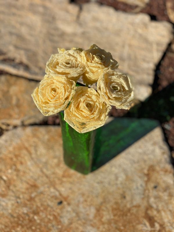 Yellow Lace Roses with Stems, Lace Flower Bouquet, Lace Flowers, Lace Roses, 13th Wedding Anniversary Gift, Lace Gift for Her, Yellow Roses