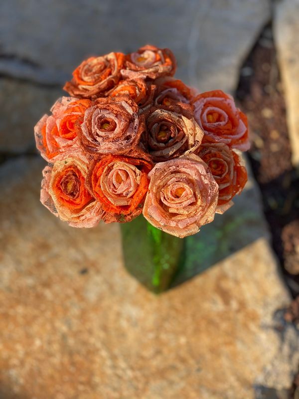 Orange Ombré Lace Roses with Stem, Lace Flower Bouquet, Lace Flower, Lace Rose, 13th Wedding Anniversary Gift, Lace Gift for Her, Thirteenth