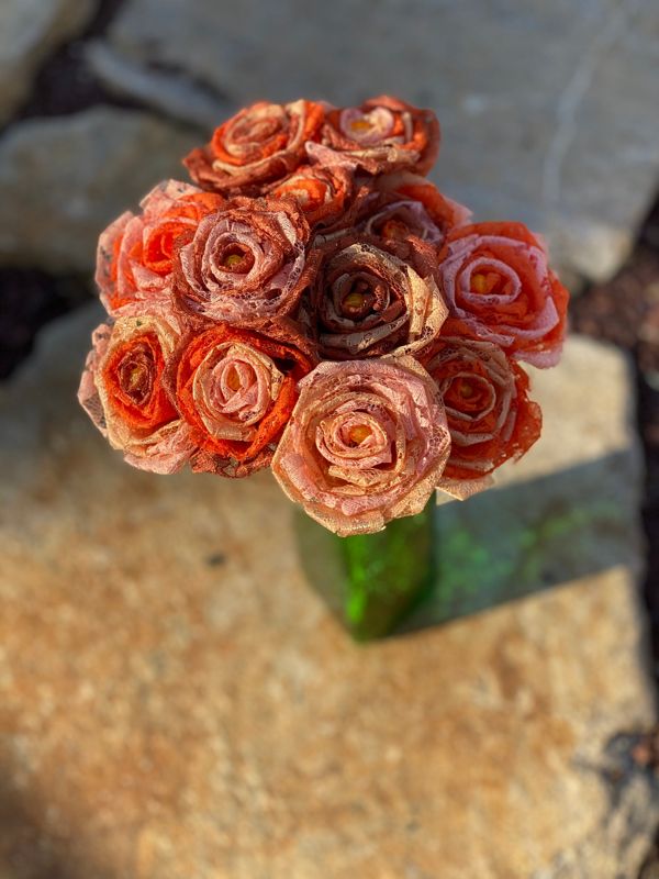 Orange Ombré Lace Roses with Stem, Lace Flower Bouquet, Lace Flower, Lace Rose, 13th Wedding Anniversary Gift, Lace Gift for Her, Thirteenth