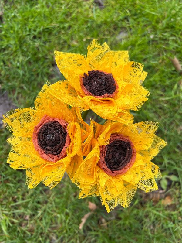 Lace Sunflowers with Stems, Lace Flower Bouquet, Lace Flowers, Lace Sunflower, 13th Wedding Anniversary Gift, Lace Gift for Her, Thirteenth
