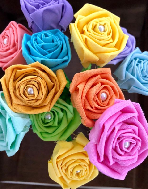 Pastel Rainbow Cotton Roses with Stems, Cotton Flower Bouquet, Pastel Rainbow Roses, 2nd Anniversary, Cotton Anniversary, Rainbow Roses