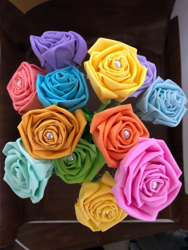 Pastel Rainbow Cotton Roses with Stems, Cotton Flower Bouquet, Pastel Rainbow Roses, 2nd Anniversary, Cotton Anniversary, Rainbow Roses