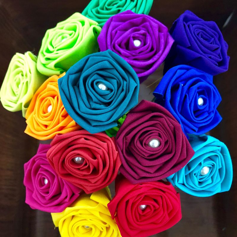 Bright Rainbow Cotton Roses with Stems, Rainbow Flower Bouquet, 2nd
