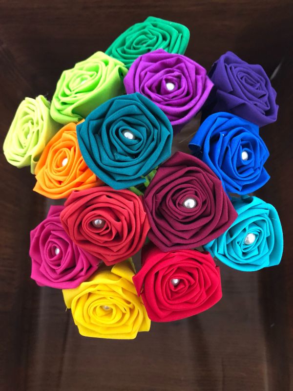 Bright Rainbow Cotton Roses with Stems, Rainbow Flower Bouquet, 2nd Anniversary, Cotton Anniversary Gift, Rainbow Roses, Second Anniversary