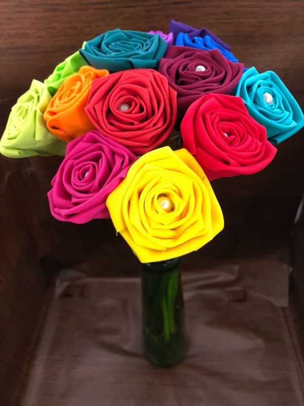 Bright Rainbow Cotton Roses with Stems, Rainbow Flower Bouquet, 2nd Anniversary, Cotton Anniversary Gift, Rainbow Roses, Second Anniversary