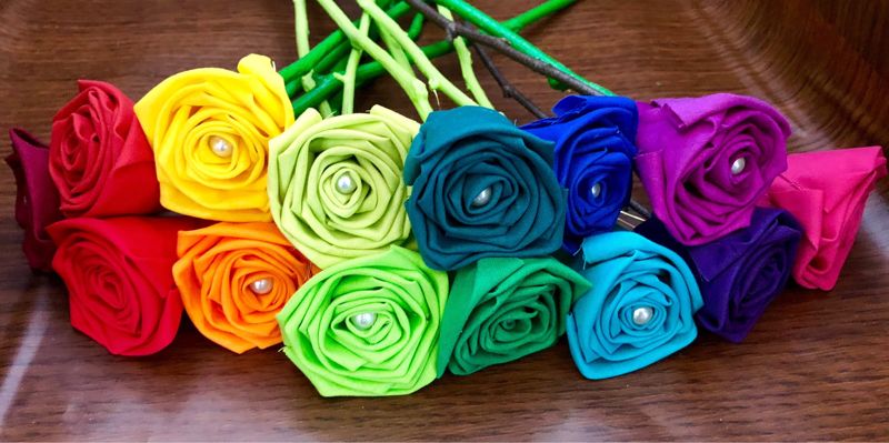 Bright Rainbow Cotton Roses with Stems, Rainbow Flower Bouquet, 2nd Anniversary, Cotton Anniversary Gift, Rainbow Roses, Second Anniversary