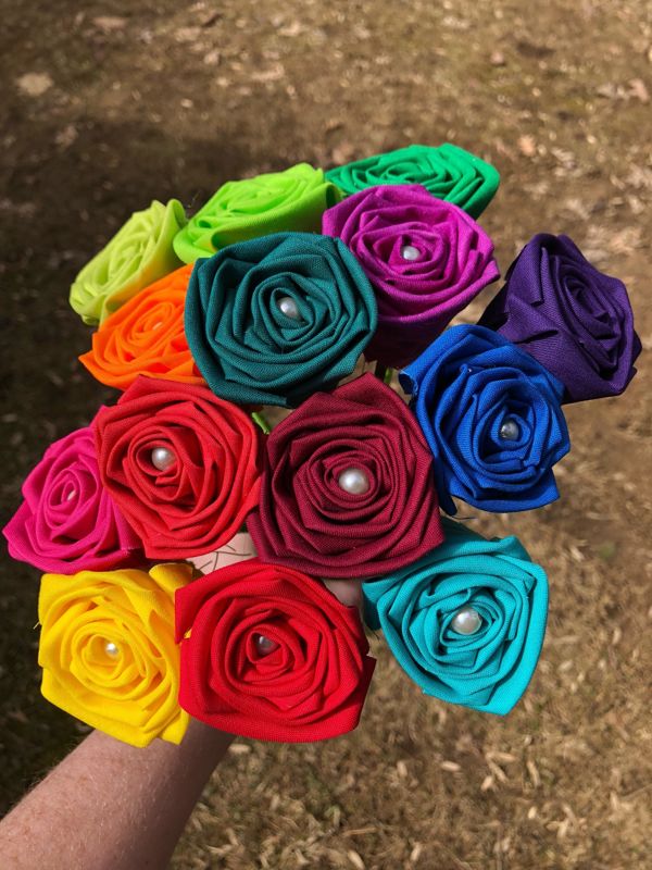 Bright Rainbow Cotton Roses with Stems, Rainbow Flower Bouquet, 2nd Anniversary, Cotton Anniversary Gift, Rainbow Roses, Second Anniversary