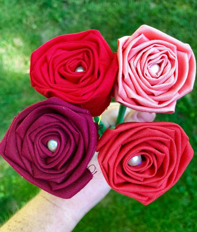 Red Cotton Roses with Stems, Red Ombré Flower Bouquet, Red Rose Bouquet, Cotton Roses, Cotton Anniversary, Second Anniversary, Gift for Her