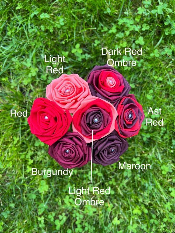 Red Cotton Roses with Stems, Red Ombré Flower Bouquet, Red Rose Bouquet, Cotton Roses, Cotton Anniversary, Second Anniversary, Gift for Her