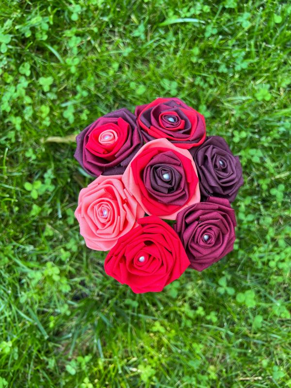 Red Cotton Roses with Stems, Red Ombré Flower Bouquet, Red Rose Bouquet, Cotton Roses, Cotton Anniversary, Second Anniversary, Gift for Her