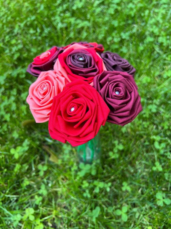 Red Cotton Roses with Stems, Red Ombré Flower Bouquet, Red Rose Bouquet, Cotton Roses, Cotton Anniversary, Second Anniversary, Gift for Her