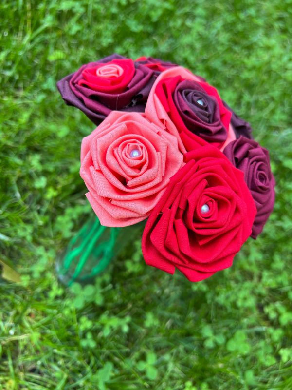 Red Cotton Roses with Stems, Red Ombré Flower Bouquet, Red Rose Bouquet, Cotton Roses, Cotton Anniversary, Second Anniversary, Gift for Her
