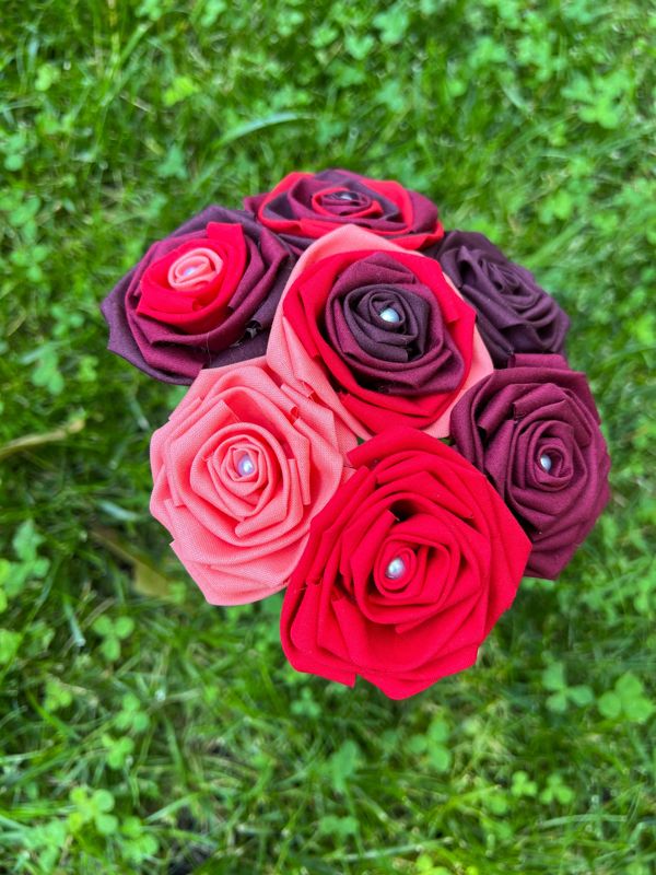 Red Cotton Roses with Stems, Red Ombré Flower Bouquet, Red Rose Bouquet, Cotton Roses, Cotton Anniversary, Second Anniversary, Gift for Her