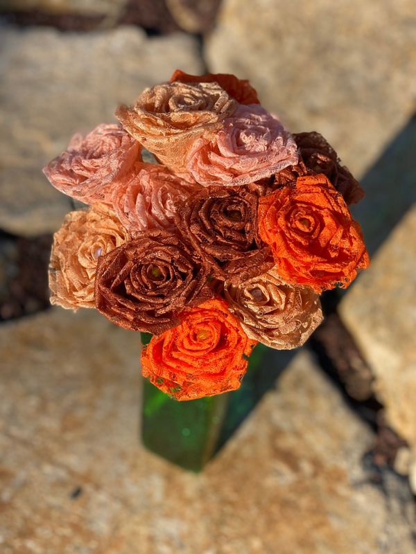 Orange Lace Roses with Stems, Lace Flower Bouquet, Lace Flowers, Lace Roses, 13th Wedding Anniversary Gift, Lace Gift for Her, Thirteenth
