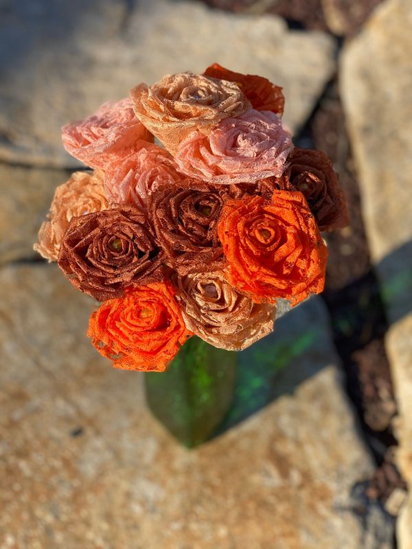 Orange Lace Roses with Stems, Lace Flower Bouquet, Lace Flowers, Lace Roses, 13th Wedding Anniversary Gift, Lace Gift for Her, Thirteenth