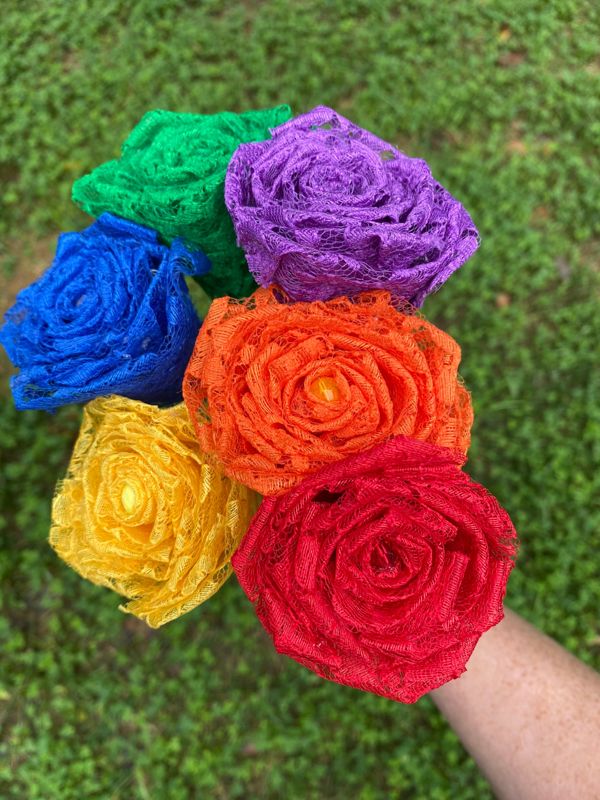 Rainbow Lace Roses with Stems, Lace Flower Bouquet, Lace Flowers, Lace Roses, 13th Wedding Anniversary Gift, Lace Gift for Her, Thirteenth
