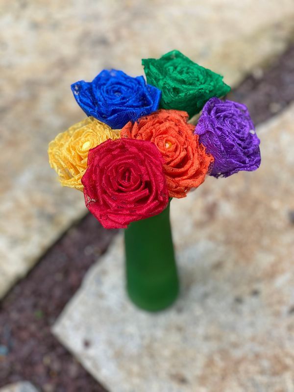 Rainbow Lace Roses with Stems, Lace Flower Bouquet, Lace Flowers, Lace Roses, 13th Wedding Anniversary Gift, Lace Gift for Her, Thirteenth