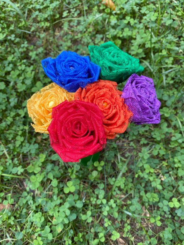 Rainbow Lace Roses with Stems, Lace Flower Bouquet, Lace Flowers, Lace Roses, 13th Wedding Anniversary Gift, Lace Gift for Her, Thirteenth
