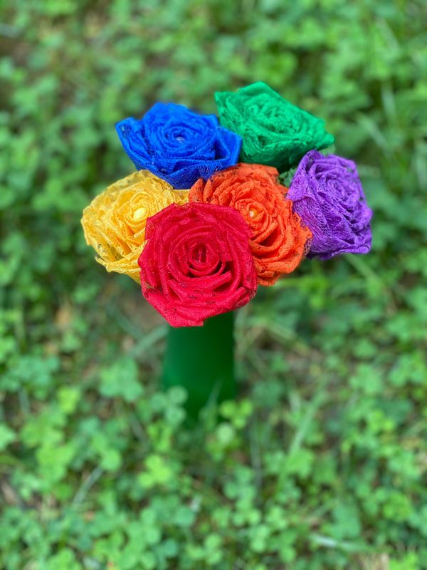Rainbow Lace Roses with Stems, Lace Flower Bouquet, Lace Flowers, Lace Roses, 13th Wedding Anniversary Gift, Lace Gift for Her, Thirteenth