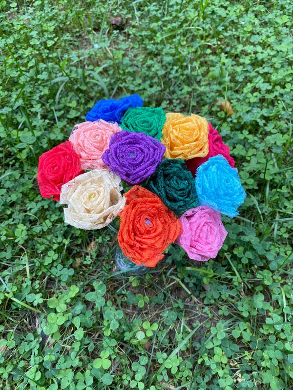 Rainbow Lace Roses with Stems, Lace Flower Bouquet, Lace Flowers, Lace Roses, 13th Wedding Anniversary Gift, Lace Gift for Her, Thirteenth
