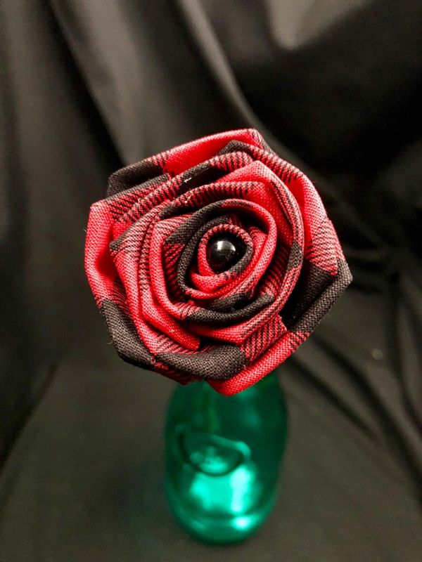 Single Cotton Fabric Rose with Stick Stem, Gift for Her, Second Anniversary Gift, 2nd Anniversary, Cotton Anniversary, Fancy