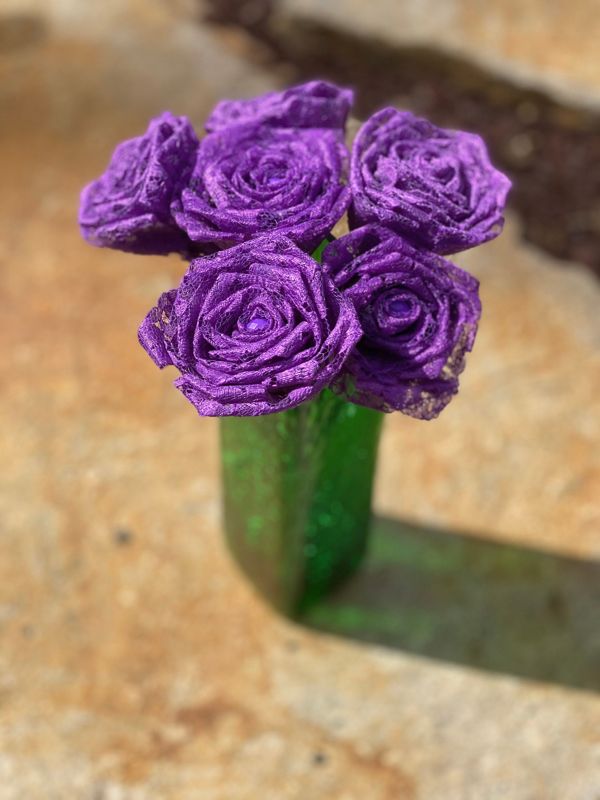 Purple Lace Roses with Stems, Lace Flower Bouquet, Lace Roses, Lace Flowers, 13th Wedding Anniversary Gift, Lace Gift for Her, Thirteenth