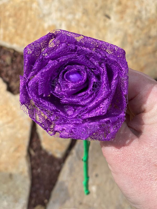 Purple Lace Roses with Stems, Lace Flower Bouquet, Lace Roses, Lace Flowers, 13th Wedding Anniversary Gift, Lace Gift for Her, Thirteenth