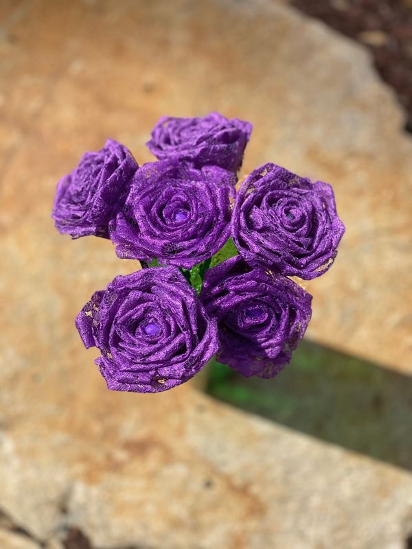 Purple Lace Roses with Stems, Lace Flower Bouquet, Lace Roses, Lace Flowers, 13th Wedding Anniversary Gift, Lace Gift for Her, Thirteenth