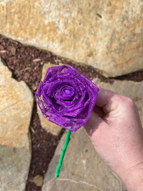 Purple Lace Roses with Stems, Lace Flower Bouquet, Lace Roses, Lace Flowers, 13th Wedding Anniversary Gift, Lace Gift for Her, Thirteenth