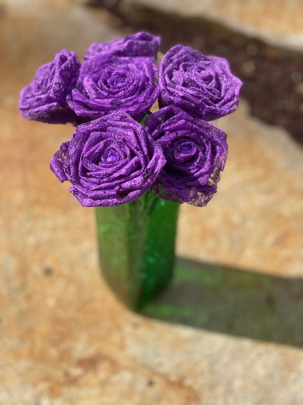 Purple Lace Roses with Stems, Lace Flower Bouquet, Lace Roses, Lace Flowers, 13th Wedding Anniversary Gift, Lace Gift for Her, Thirteenth