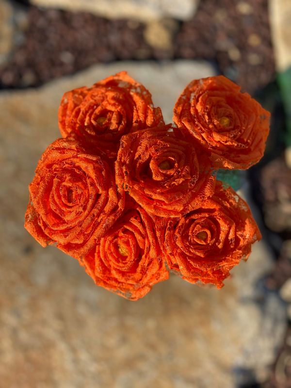 Orange Lace Roses with Stems, Lace Flower Bouquet, Lace Roses, Lace Flowers, 13th Wedding Anniversary Gift, Lace Gift for Her, Thirteenth
